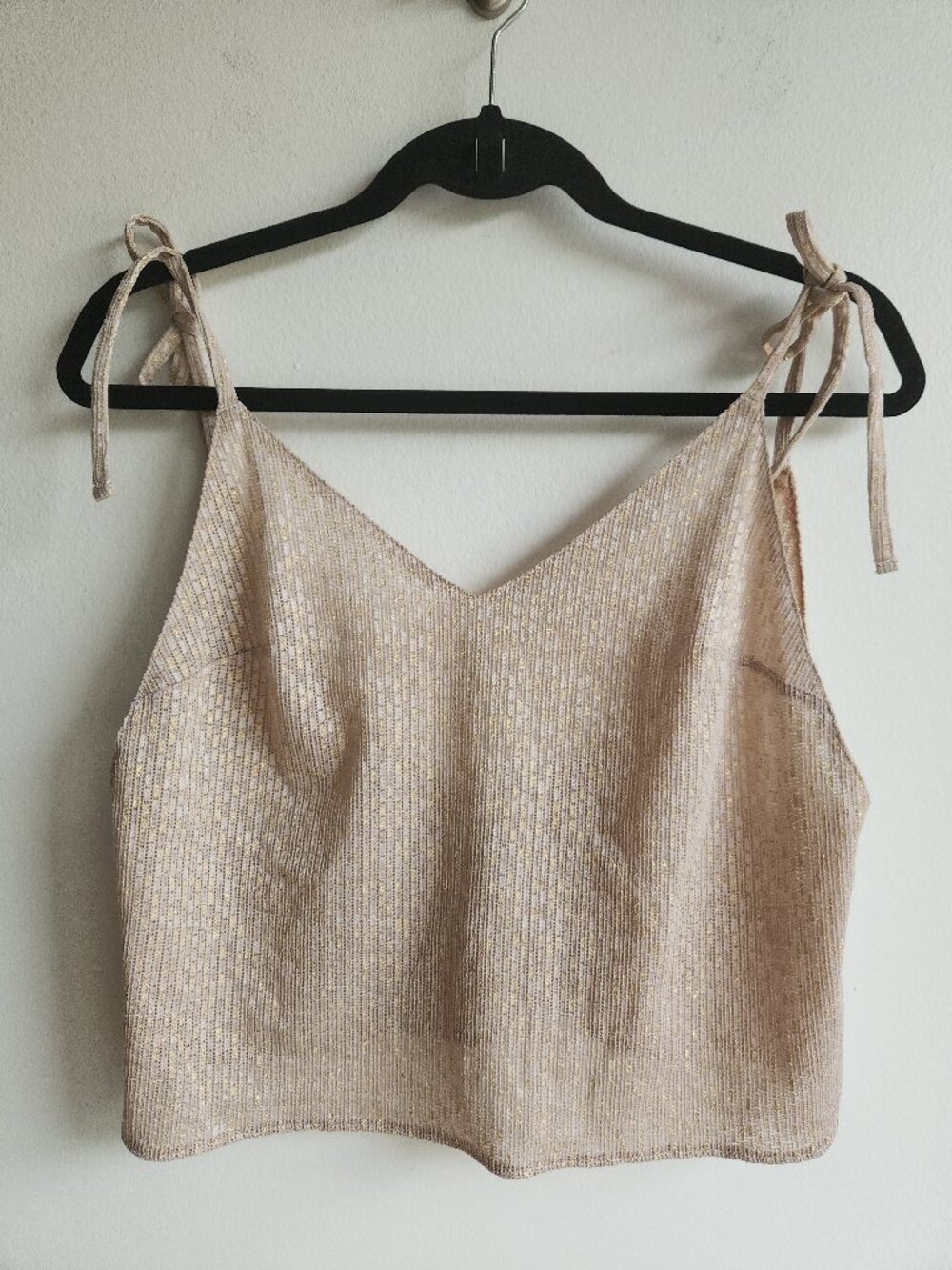 Noo Paris Tan & Gold Shimmering Tie-Shoulder Crop Top - FR 38 (approx. M)